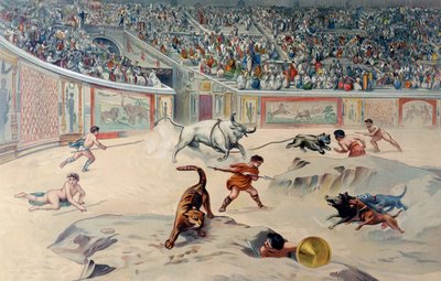 Gladiadores luchando contra animales en el circo de Pompeya de Antonio Niccolini